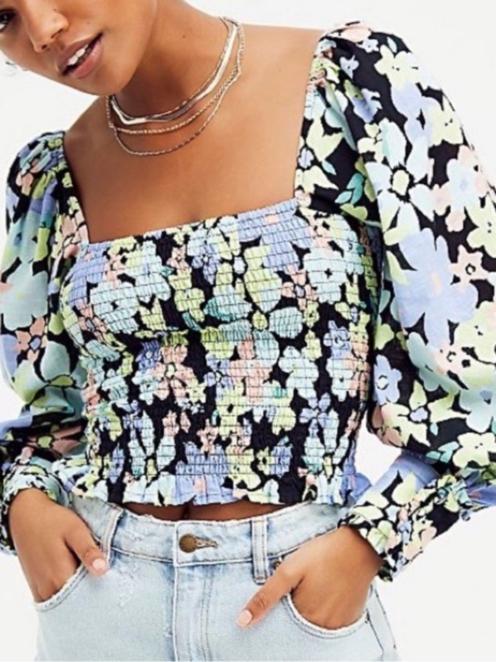 Free People Women's Ariana Printed Top, Retro Combo